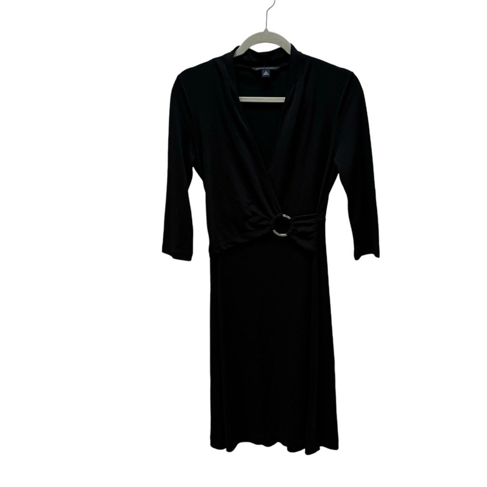 Banana Republic Women’s Black 3/4 Sleeve Faux Wrap Midi Dress Size Small